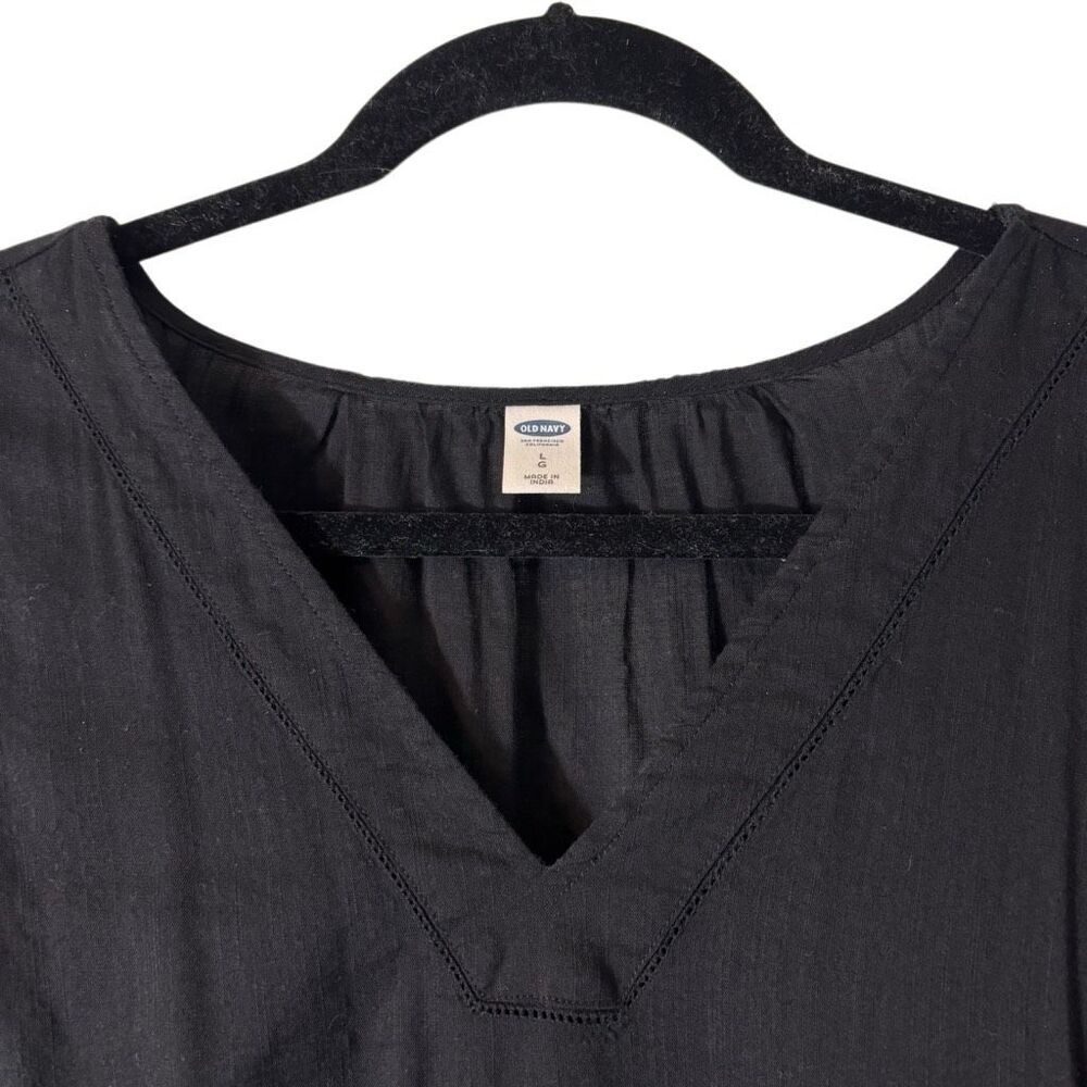 Old Navy L black v-neck bell sleeve cotton rayon lightweight blouse top - Picture 2 of 8